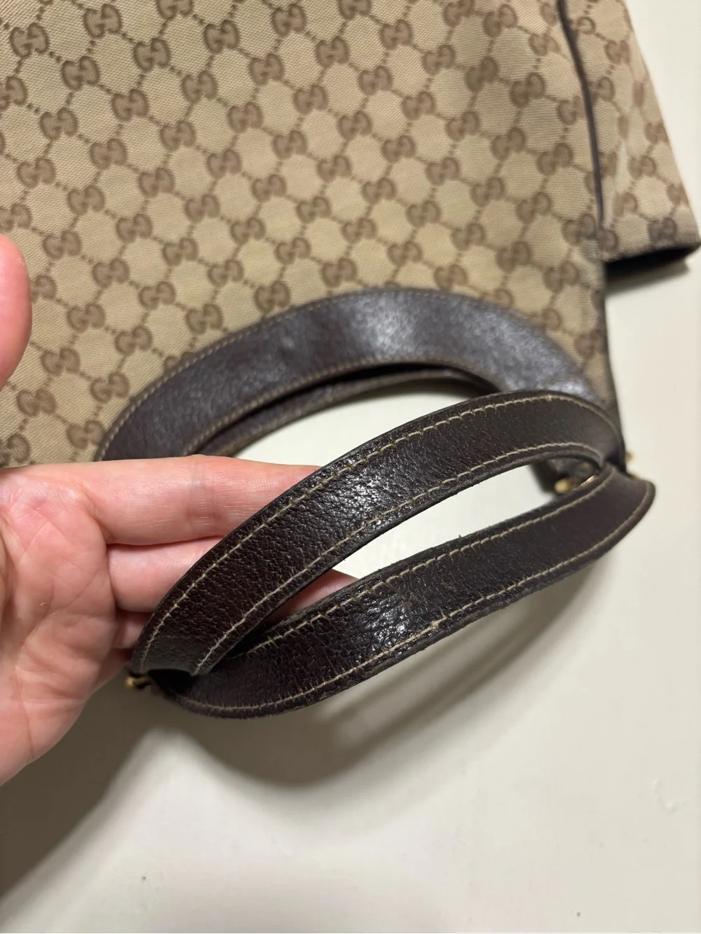 Gucci Beige/Brown Monogram Canvas Shoulder Bag with Dark Brown Trim